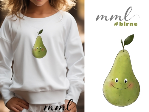 Bügelbild Birne mit Gesicht / Pear Frucht Obst - klein