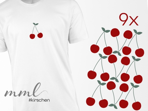 Bügelbild Kirschen rot 9 Stück - Set