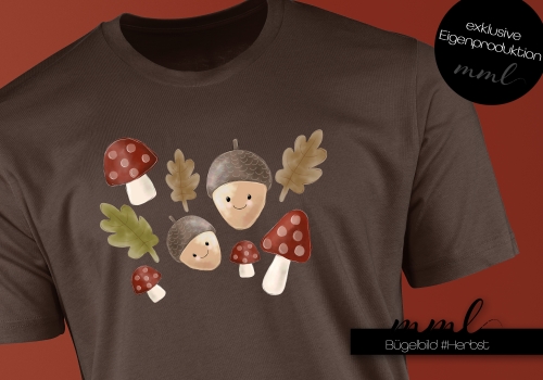 Bügelbilder Set Herbst / Pilze Eicheln Blätter