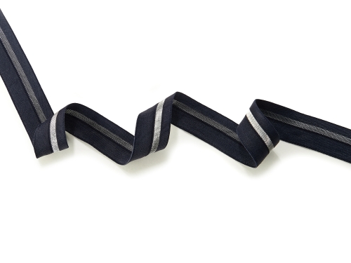 elastisches Schrägband mit Lurex-Streifen #marine (1,0m)
