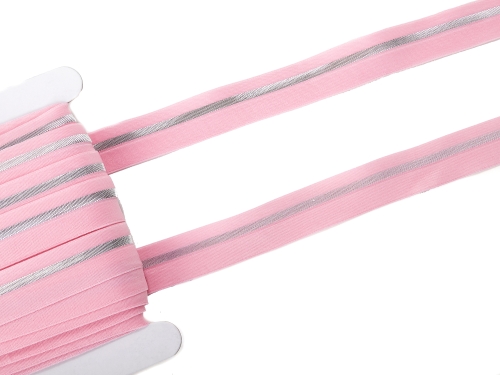 elastisches Schrägband mit Lurex-Streifen #rosa (1,0m)