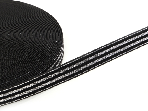 Gummiband 20mm Lurex #silber-schwarz (1,0m)
