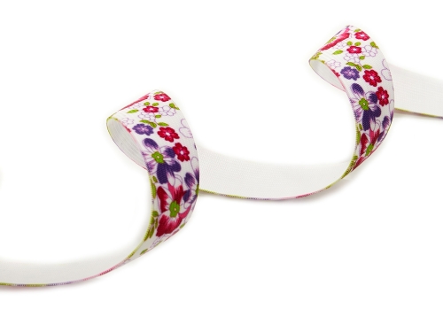 Gummiband 25mm Blumen #weiß-pink-lila (1,0m)