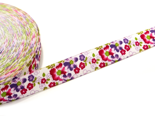 Gummiband 25mm Blumen #weiß-pink-lila (1,0m)