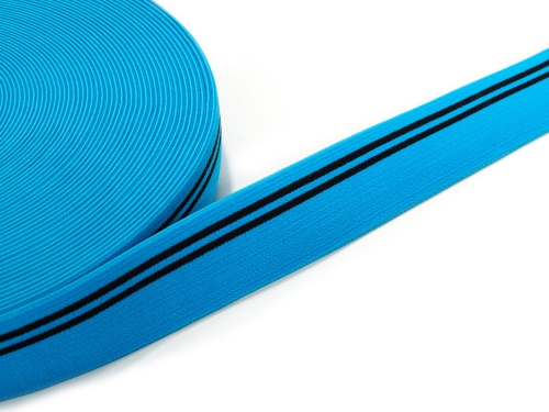 Gummiband 30mm Streifen #aqua-schwarz (1,0m)