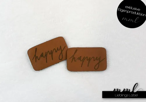 Kunstleder-Label-Set #happy (2er-Set)