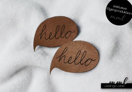 Kunstleder-Label-Set #hello (Sprechblase) (2er-Set)