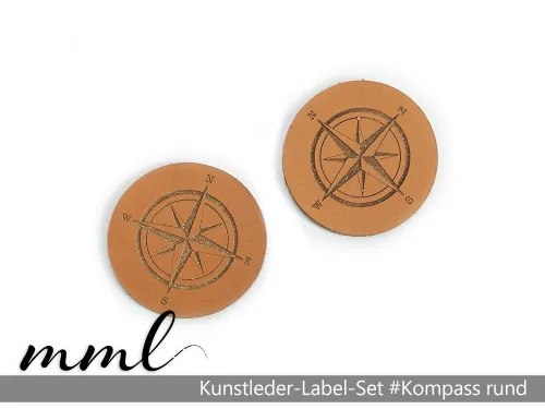 Kunstleder-Label-Set #Kompass rund (2er-Set)