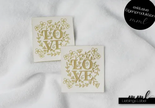 Kunstleder-Label-Set #Love mit Blumen weiss (2er-Set)