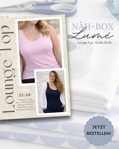 Näh Box Lounge Top Lumé - Näh Set inkl. 3m Stoff (für 2 Tops) Größe 32-56, A0 Druckbogen, E-Book, Nähzubehör (Bündchen, Gummib-1