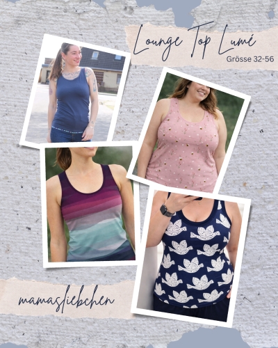 Näh Box Lounge Top Lumé - Näh Set inkl. 3m Stoff (für 2 Tops) Größe 32-56, A0 Druckbogen, E-Book, Nähzubehör (Bündchen, Gummib