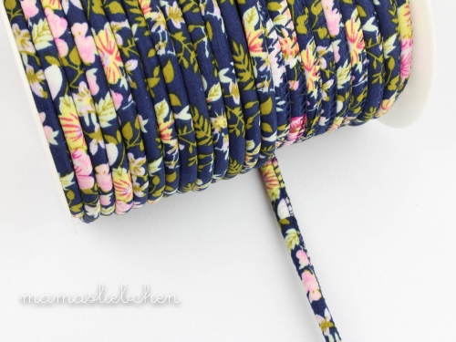 Popeline Kordel Blümchen #blau- rosa (1,0m)