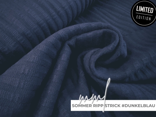 Sommer Ripp Strick dunkelblau  - leichter, elastischer Rippstrick in einem dunklen blau