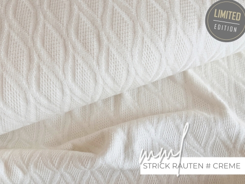 Strick-Stoff Rauten - creme weiß beige - Diamond Jacquard