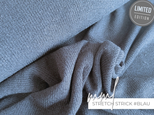 Strick-Stoff Stretch - blau / helles jeansblau Rippstrick