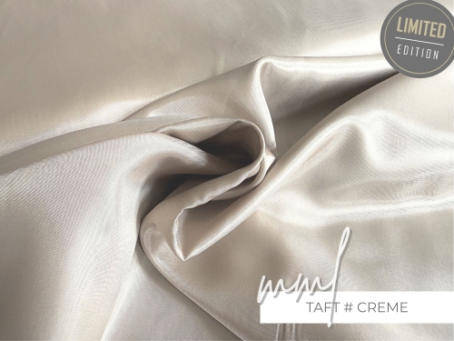 Taft creme beige gold - Futterstoff, Seide - Ersatz für Kissen, Lockenband, Scrunchies, Mützen - Einsätze