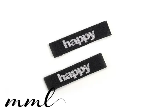 Weblabel-Set #happy (schwarz/silber glitzer) (2er-Set)