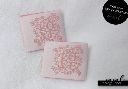 Weblabel-Set #LOVE mit Blumen (rosa) (2er-Set)