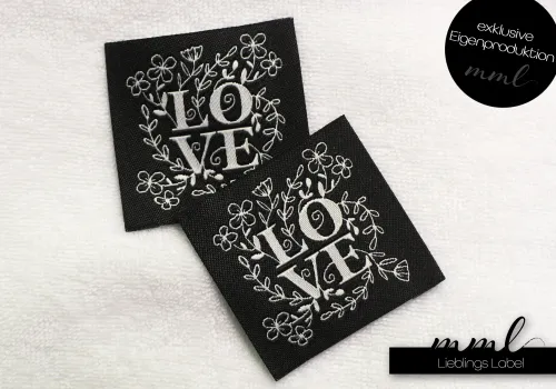 Weblabel-Set #LOVE mit Blumen (schwarz) (2er-Set)