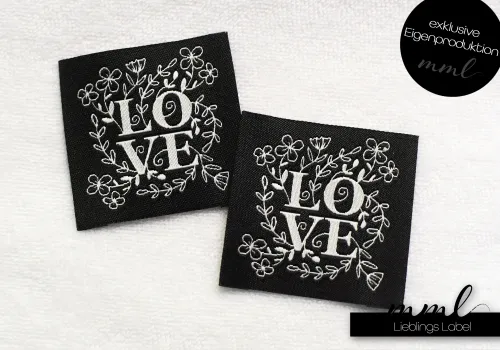 Weblabel-Set #LOVE mit Blumen (schwarz) (2er-Set)