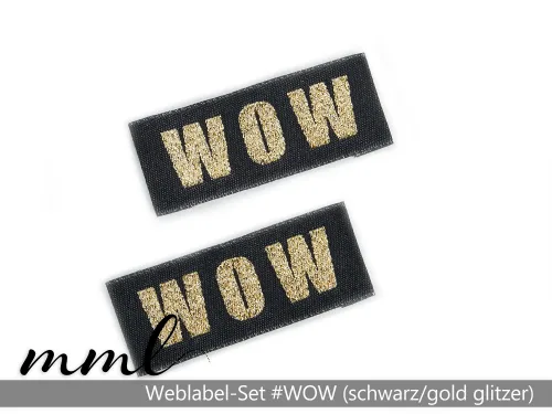 Weblabel-Set #WOW (schwarz/gold glitzer) (2er-Set)