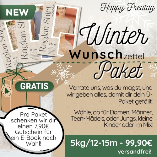 Winter Wunschzettel-Paket (ca. 5kg, 12m+ Stoff) + e-Book Gutschein