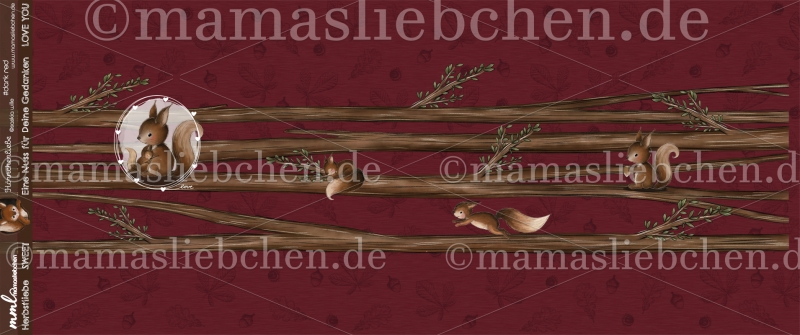 Bio-Sommer-Sweat-Stoff "Hörnchenliebe #dark red" (1 Panel, ca. 0,65m)