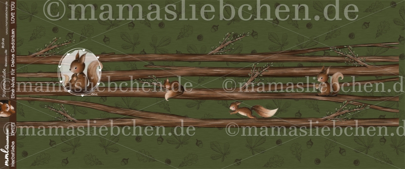 Bio-Sommer-Sweat-Stoff "Hörnchenliebe #olive" (1 Panel, ca. 0,65m)