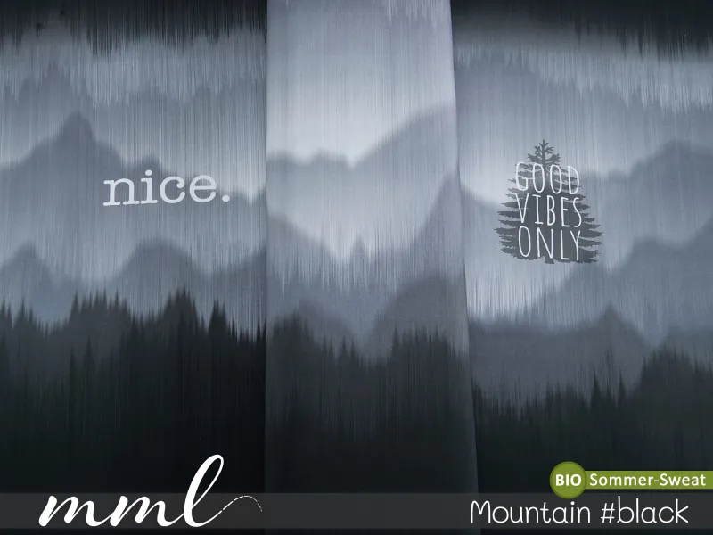 Bio-Sommer-Sweat-Stoff "Mountain panel #black" (1 Panel, ca. 1,00m)