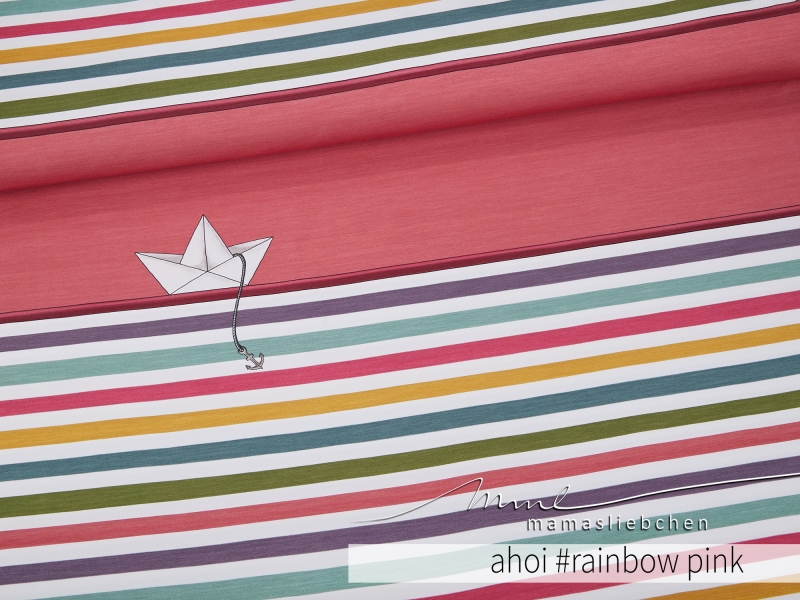Jersey-Stoff "ahoi stripes #rainbow pink" (1Panel/ ca.0,80m)