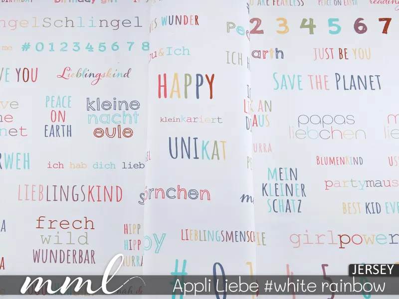 Jersey-Stoff "Appli-Liebe #white rainbow" (1Panel/ ca.0,80m)