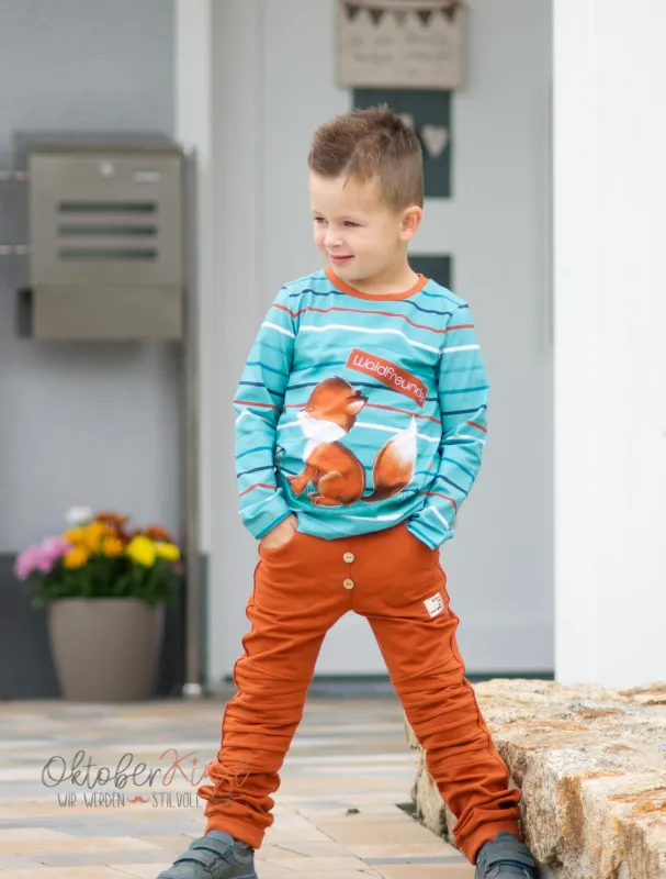 Jersey-Stoff "Fluse Frechdachs #teal rust" (1Panel/ ca.0,75m)