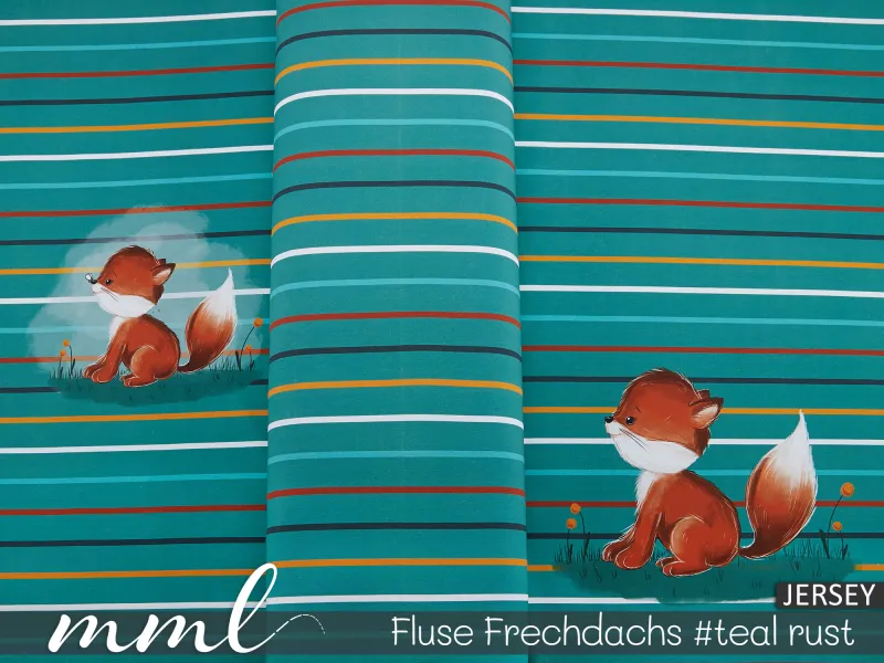 Jersey-Stoff "Fluse Frechdachs #teal rust" (1Panel/ ca.0,75m)