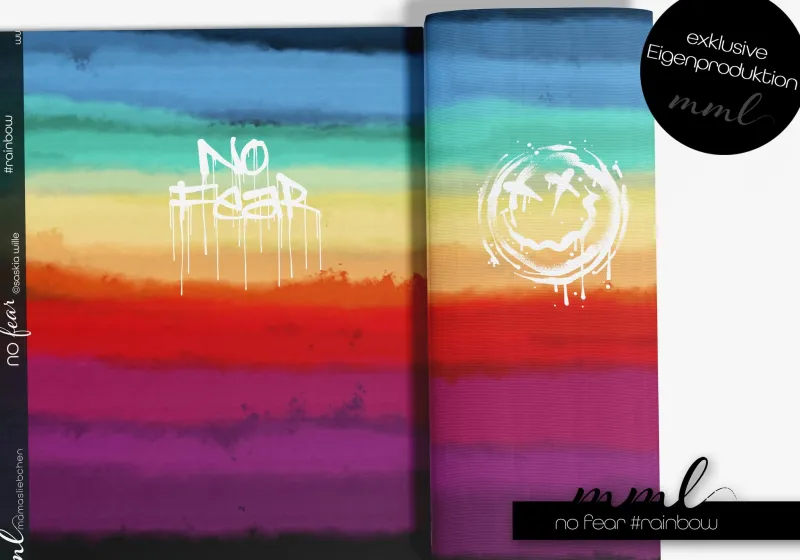 Jersey-Stoff "no fear #rainbow" (1 Panel, ca. 1,00m)