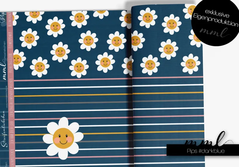 Jersey-Stoff "Pips #darkblue" (1 Panel, ca. 1,00m)