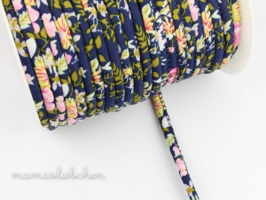Popeline Kordel Blümchen #blau- ...